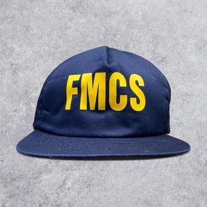 Vintage FMCS New Era Snapback Hat Navy Blue Yellow Lettering Made in USA